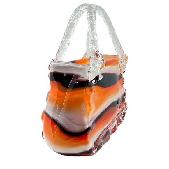 Halloween Murano Style Hand Blown Studio Art Glass Purse Vase Handbag Planter - Picture 5 of 9